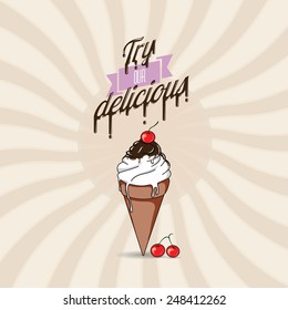 Vintage style tin sign with ice cream and typography
