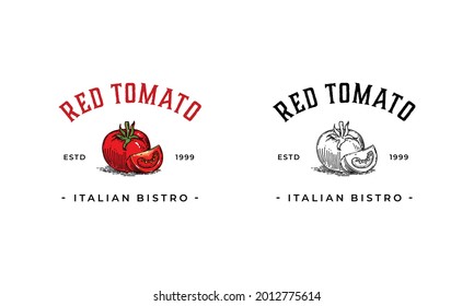 vintage style tomato vector for bistro, cafe, restaurant, lounge, bar. Hand drawn or sketching minimalism style vector illustration.