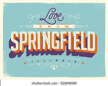 Vintage style Touristic Greeting Card with texture effects - Love from Springfield, illinois - Vector EPS10.