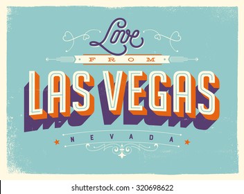 Vintage Stil Touristische Grußkarte mit Textureffekten - Liebe von Las Vegas, Nevada - Vektorillustration EPS10.