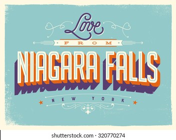 Vintage style Touristic Greeting Card with texture effects - Love from Niagara Falls, New York - Vector EPS10.