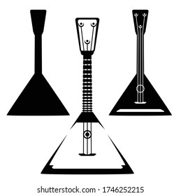 vintage style traditional russian balalaika musical instrument - black and white vector silhouette and outline set
