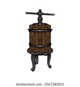 vintage style traditional wine press illustration