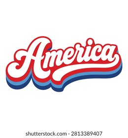 Vintage style typography logo reading america in red and blue retro lettering with typography lettering patriotic graphics american celebration national heritage independence creative