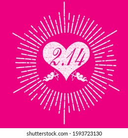 Vintage style Valentine's Day logo mark with motif of concentrated line, heart and angel.