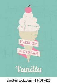 Vintage style vanilla ice cream poster.