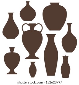 Vintage style vases. Icon set. Isolated vase on white background. Vector illustration EPS. 