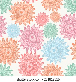 Vintage style vector background, drawing floral modern seamless pattern with cute flowers, colored wrapping paper, trendy fashion style, beautiful fabric template, layout for design