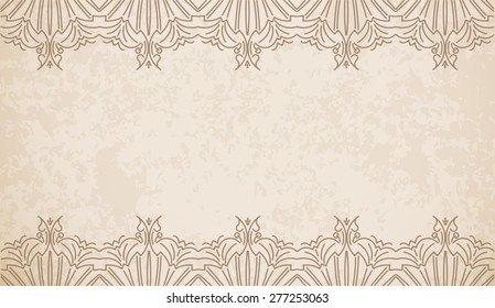 Vintage style vector background with geometric pattern border decoration, divider, header, ornamental frame template.