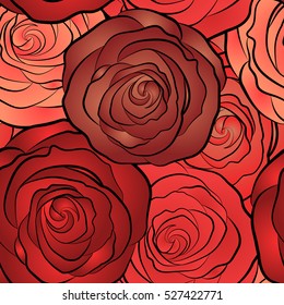A vintage style vector background pattern with hand drawn watercolor rose flowers in bloom.