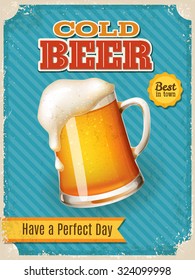 Vintage style vector Cold Beer poster. High detailed vector beer mug illustration.