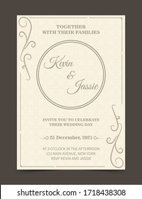 Vintage style vector design invitation card with a white background	
