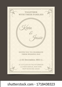 Vintage style vector design invitation card with a white background	