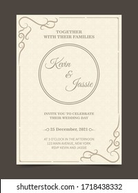 Tarjeta de invitación de diseño vectorial de estilo vintage con fondo blanco	