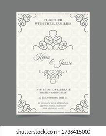 Vintage style vector design invitation card with a white background