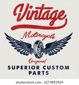 vintage style vector design with wing and wheel drawn for tee print