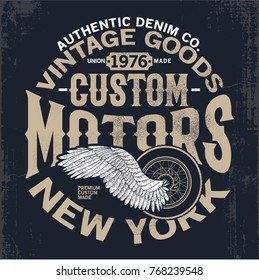 vintage style vector design with wing and wheel drawn for tee print