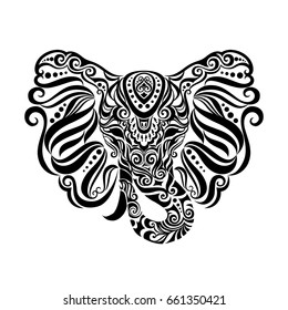 Vintage style vector elephant with ethnic tribal ornaments. Ideal ethnic background, tattoo art, yoga, African, Indian, Thai, spirituality, boho design. Use for print, posters, t-shirts textiles.