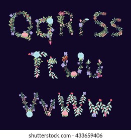 Vintage Style Vector Floral Alphabet with Uppercase and Lowercase Letters, and Numbers