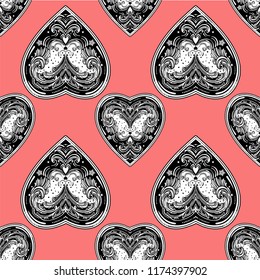 Vintage style vector heart seamless pattern.