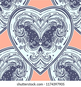 Vintage style vector heart seamless pattern.