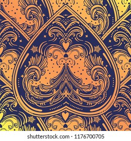 Vintage style vector heart seamless pattern.