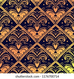 Vintage style vector heart seamless pattern.