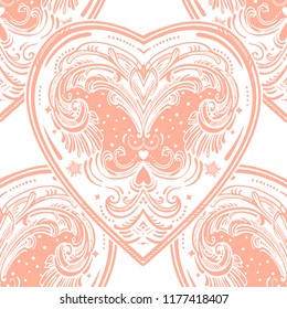 Vintage style vector heart seamless pattern.