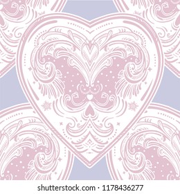 Vintage style vector heart seamless pattern.