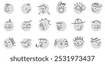 Vintage style vector illustration of abstract faces with different expressions on monochrome circles