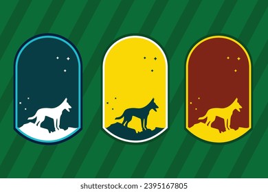 vintage style vector logo or sticker with the theme of a standing dog pet silhouette. Suitable for pet shop animal business. or animal concept illustrations