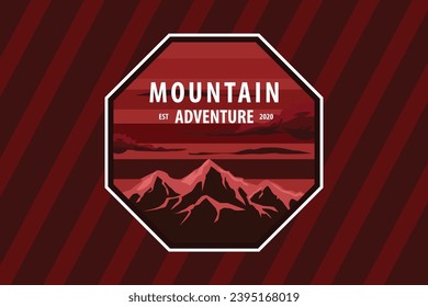 Vintage-Logo oder Aufkleber mit Bergsteiger-Abenteuerthema. Wälder und Natur für Veranstaltungen oder Wanderungen. Reisen und Tätigkeiten in der Natur