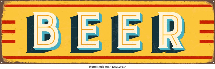Vintage Style Vector Metal Sign - BEER - Grunge effects can be easily removed for a brand new, clean design