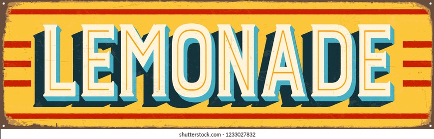 Vintage Style Vector Metal Sign - LEMONADE - Grunge effects can be easily removed for a brand new, clean design