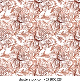 Vintage style vector peony beige seamless pattern