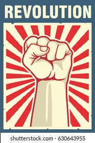 Vintage Style Vector Revolution Poster,fist Hand