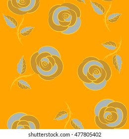 A vintage style vector seamless background pattern with hand drawn watercolor gray, beige and yellow rose flowers in bloom.