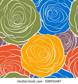 A vintage style vector seamless background pattern with hand drawn watercolor rose flowers in bloom.