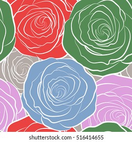 A vintage style vector seamless background pattern with hand drawn watercolor rose flowers in bloom.