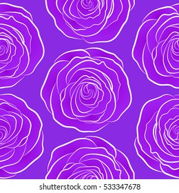 A vintage style vector seamless background pattern with hand drawn watercolor violet rose flowers in bloom.