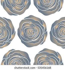 A vintage style vector seamless background pattern with hand drawn watercolor neutral and beige rose flowers in bloom.