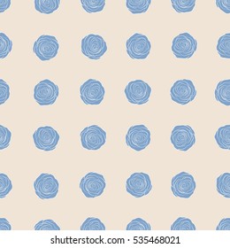A vintage style vector seamless background pattern with hand drawn watercolor blue, beige and neutral rose flowers in bloom.