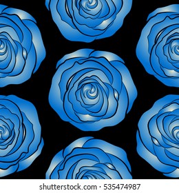 A vintage style vector seamless background pattern with hand drawn watercolor beige and blue rose flowers in bloom.