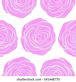 A vintage style vector seamless background pattern with hand drawn watercolor pink rose flowers in bloom.