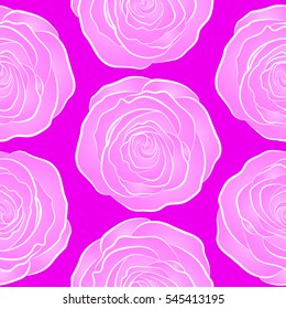 A vintage style vector seamless background pattern with hand drawn watercolor magenta, neutral and pink rose flowers in bloom.
