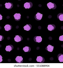 A vintage style vector seamless background pattern with hand drawn watercolor violet rose flowers in bloom.