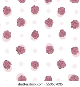 A vintage style vector seamless background pattern with hand drawn watercolor pink rose flowers in bloom.
