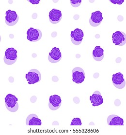 A vintage style vector seamless background pattern with hand drawn watercolor violet rose flowers in bloom.