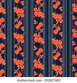 Vintage style vector seamless pattern with pretty roses and stripes