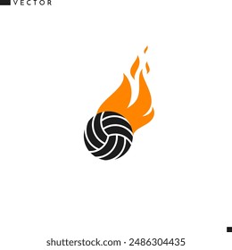 Vintage style volleyball ball with fire logo. Team sport vector. Isolated volleyball ball on white background